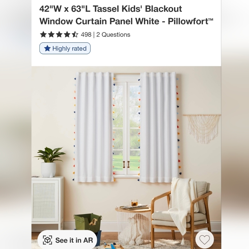 2 pieces set 42x63 tassel Blackout window curtain panel white